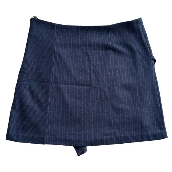 NWT 1.STATE Pinstripe Ruffle Wrap Mini Skirt Blue Night Navy 8158406 Medium - Image 3