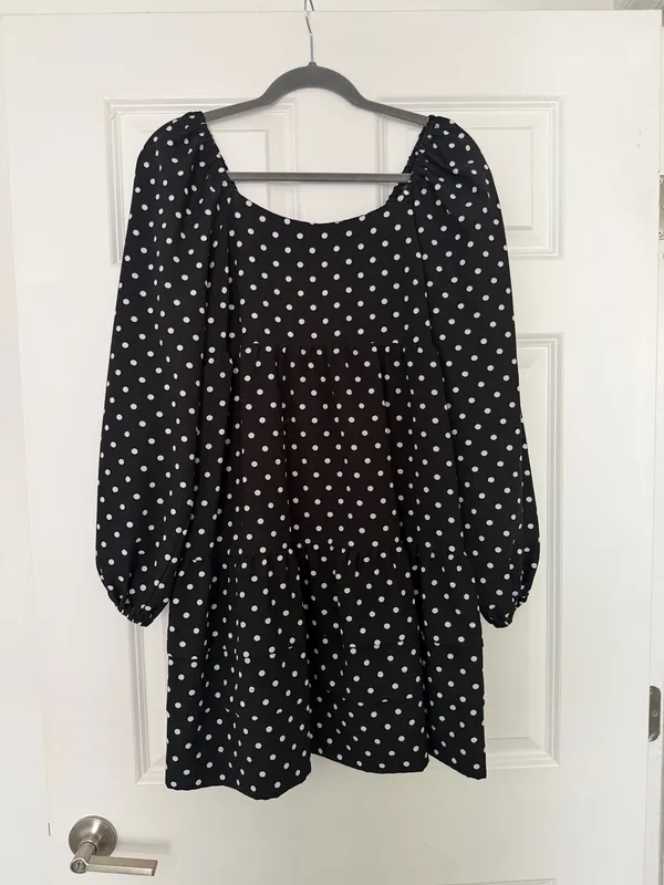 Polka Dot Mini Dress Long Sleeve Black - Image 2