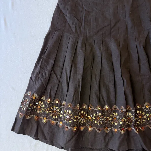 Ann Taylor Loft Brown Linen Blend Pleated Sequin Hem A-Line‎ Skirt Womens 10 - Image 10