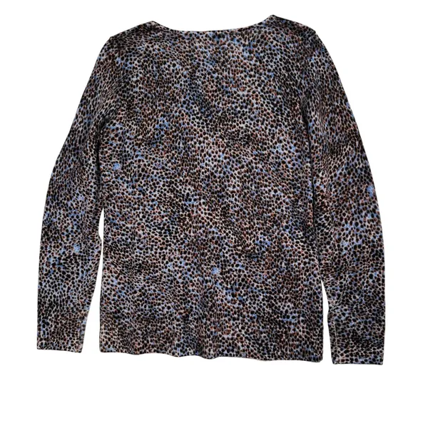 Talbots Sweater‎ Womens Medium Blue Brown Leopard Merino Wool Crew Neck Pullover - Image 3