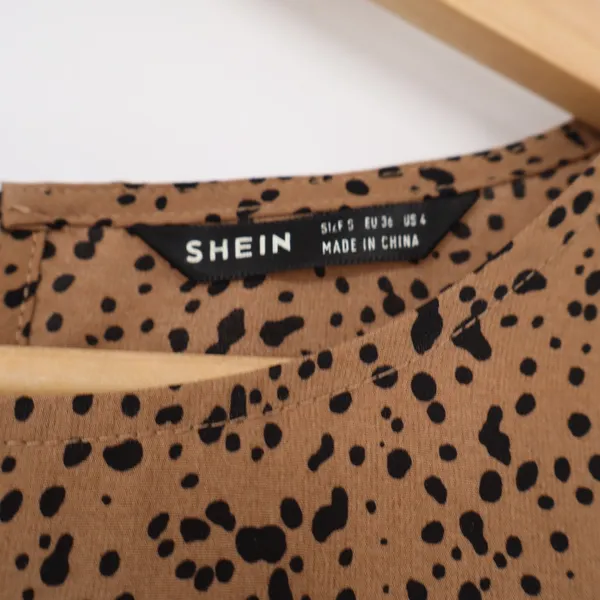 SHEIN Brown Black Speckled Animal Print Ruffle Sleeve Mini Shift Dress Size 4 S - Image 3