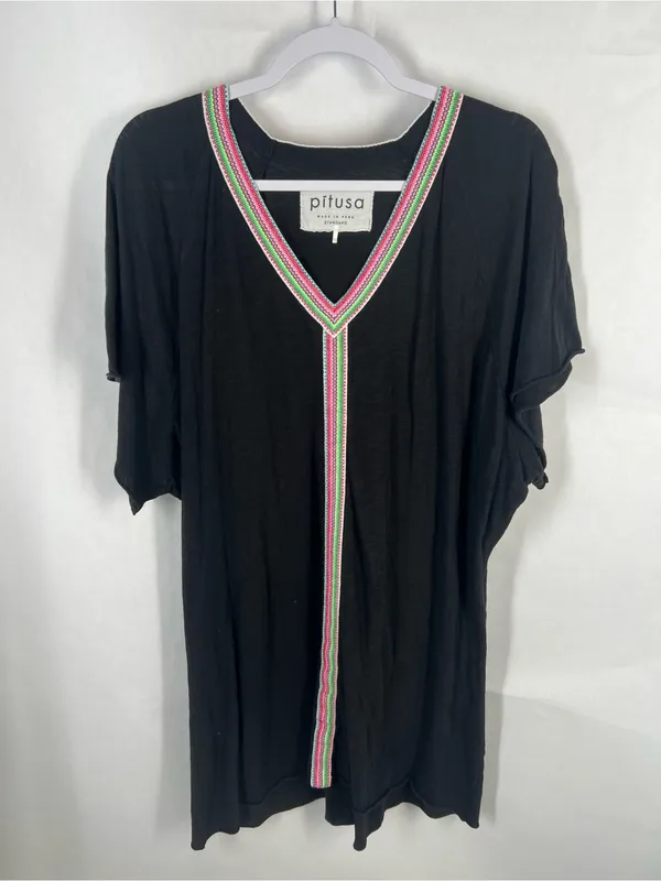 Pitusa Pima Mini Abaya Black Inca Trim Dress Swim Cover Up Standard - Image 2