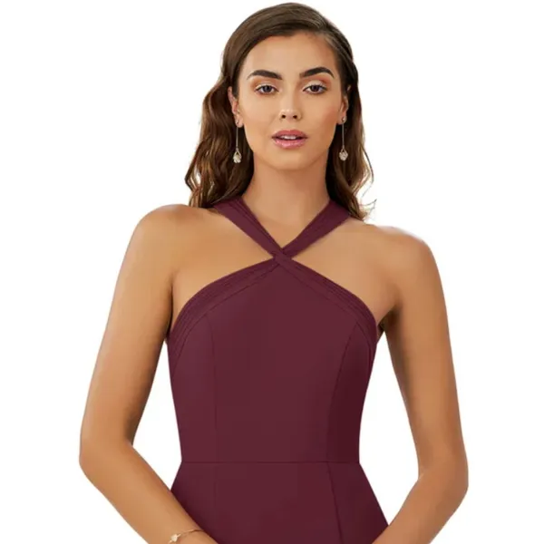 Azazie Burgundy Halter Wedding Dress - Image 3