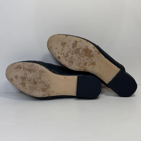 G/FORE Skull & T's Embossed Leather Mules Womens 7.5 Blue Preppy Gothic Twilight - Image 7