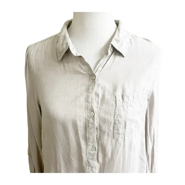 JNY Jones New York Women’s Linen Button Down Shirt Tan Sz Medium Beach Coastal - Image 2