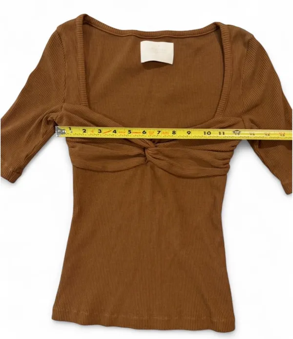 CITIZENS OF HUMANITY Parie Twist Brown Half Sleeve Rib Knit Top - Image 7