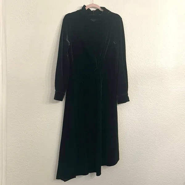 Soft Surroundings Saorise Velvet‎ Dress 4 High Neck Asymmetric Evening Wedding - Image 3