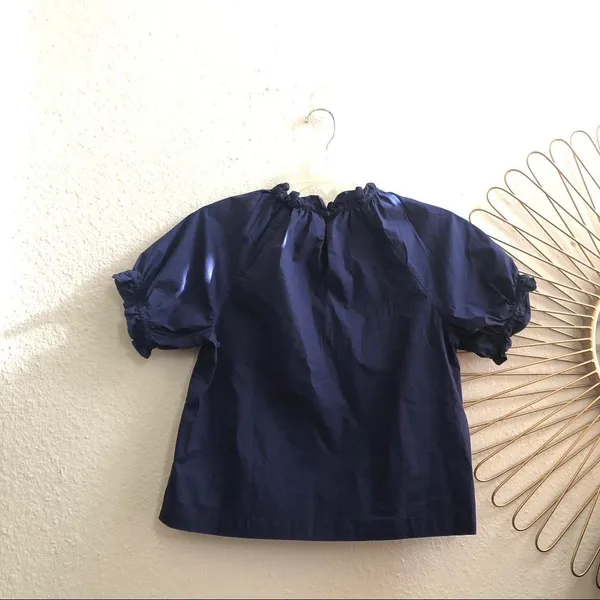 NEW Hill House The Kit Top Puff Sleeve Ruffle Navy Blue Boho Preppy Old Money XS New no tags Measurement in pics - Image 3
