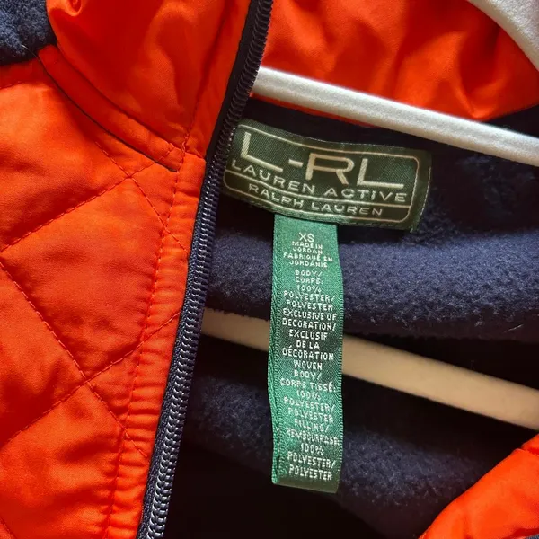Lauren Ralph Lauren Orange Navy Quilted Fleece Jacket XS vintage - Image 5