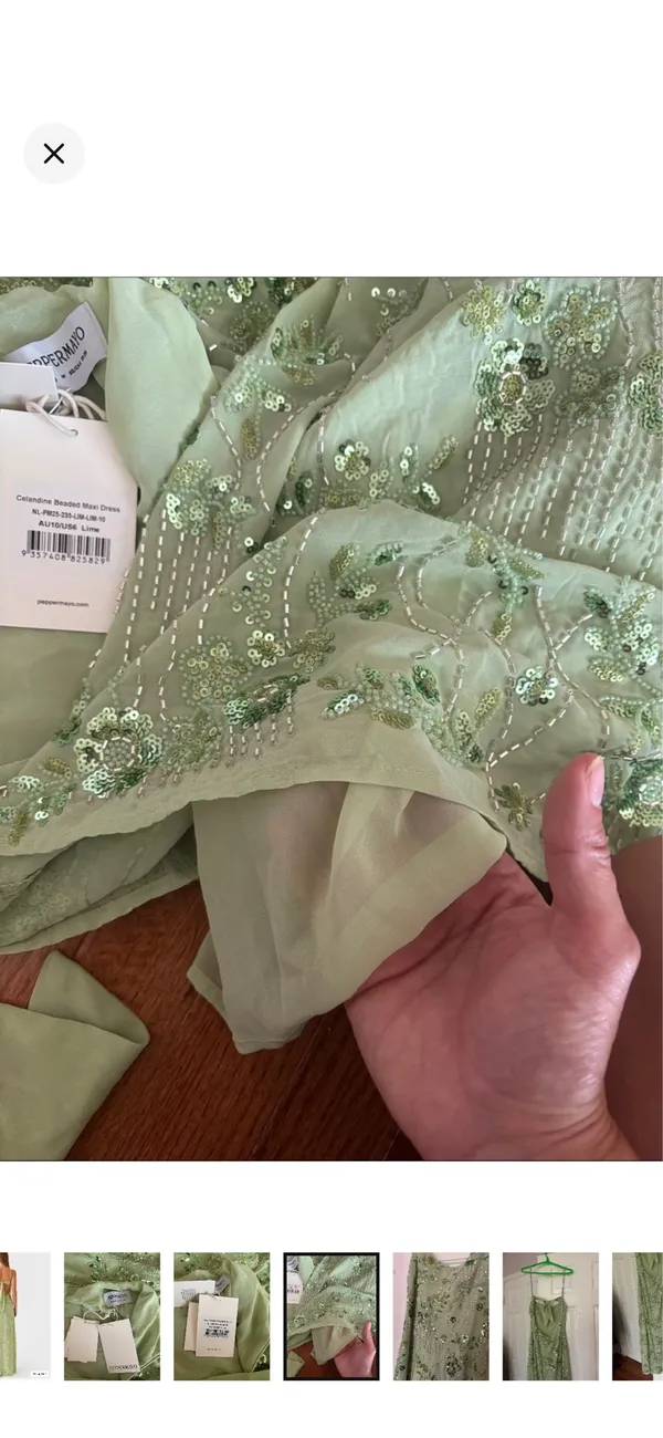Peppermayo Celandine Beaded Green Maxi Formal Dress Women's Size 6 - Image 8