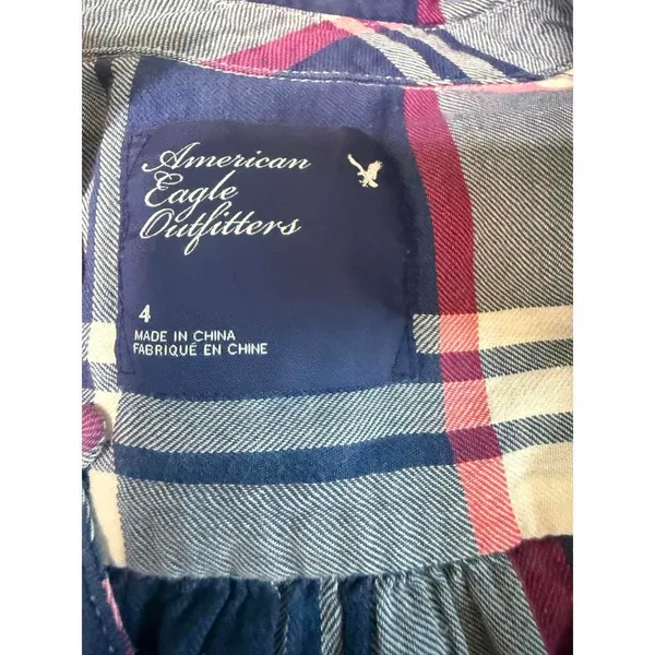 American Eagle Outfitters Plaid Henley Top – Size 4 - Image 4