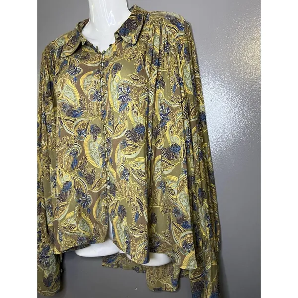 Free People Blouse Womens Medium Multicolor Paisley Balloon Sleeve Tunic Boho - Image 5