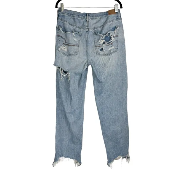 American Eagle Womens 90s Straight Pride Jeans Sz 10 Distressed Light Wash - Image 3