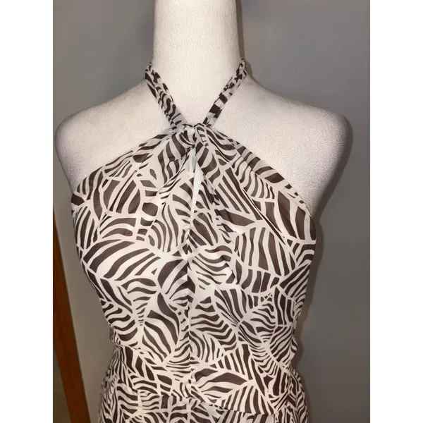 Toccin x‎ RTR Brown White Zebra Print Halter Mini Dress Size 8 Smocked Back - Image 8