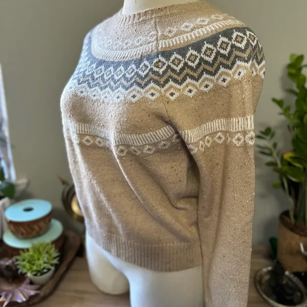 Original Weatherproof Vintage Tan and White Nordic Pattern Fair Isle Sweater - Image 2