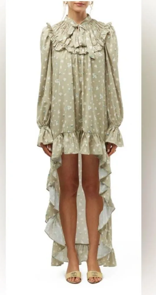 We Wore What NWT High Low Ruffle Floral Dress weworewhat Olive Size M $128 - Image 3