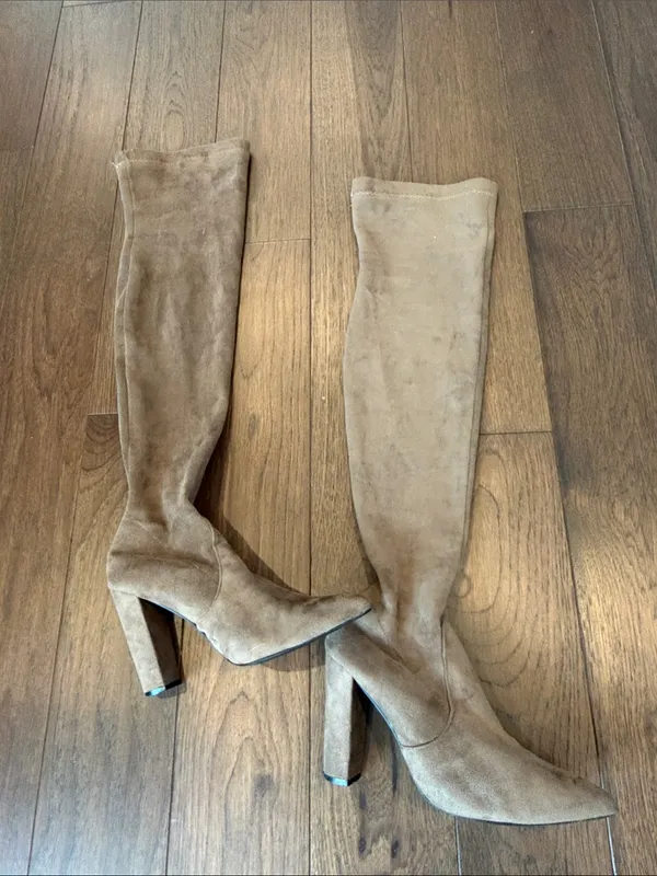 Forever 21 Knee High Pointed-Toe Block Heel Boots in Taupe Size 8 - C27-183 - Image 6