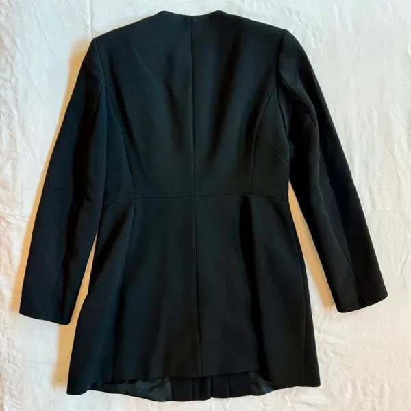 Zara Black Frock Coat Large Collarless Gold Snap Button Longline Blazer Jacket - Image 4