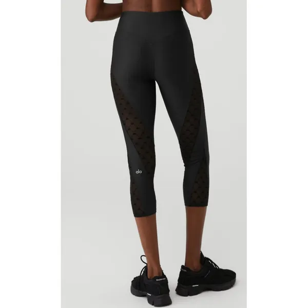 Alo Airlift Mesh High-Waist Celeste Capri Black Sheer Cut-Outs Cutouts Hi-Rise - Image 3