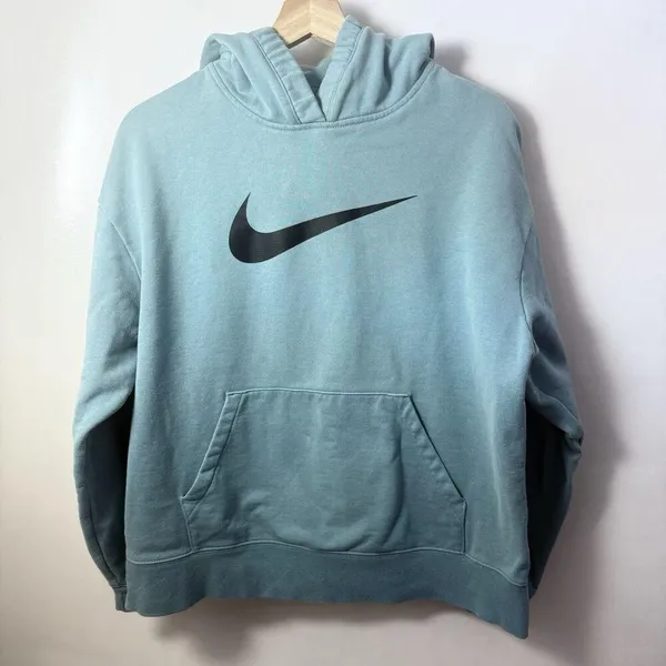 Nike Hoodie Womens Medium Light Teal NSW Center Swoosh Pull Over Fleece - Image 2
