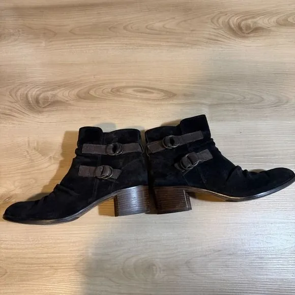 Paul Green Black Suede Size 7 Double Buckle Ankle‎ Boots Newbury 08327 Booties - Image 5