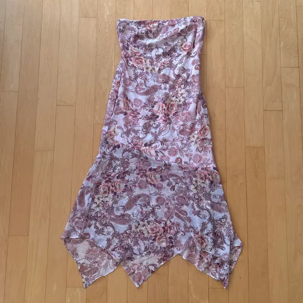Princess Polly Coralis pink paisley strapless asymmetric midi dress - Image 2