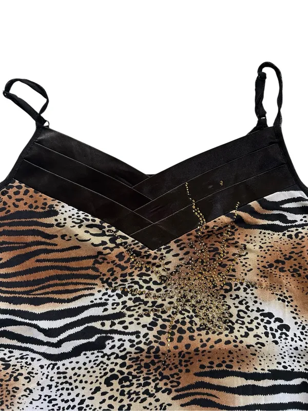 Y2K Bling Animal Print Mob Wife 2000s Maximalist Size L/XL Spider Rhinestone Top - Image 4