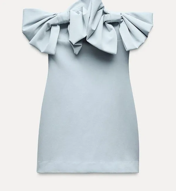 Zara Elegant Off-Shoulder Blue Dress with Bows - Image 8