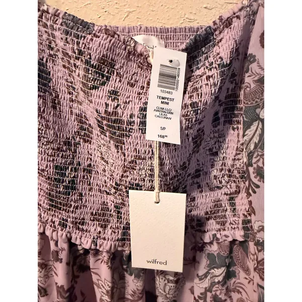 Wilfred‎ Mini Dress Women Small Lilac Tempest Mini Floral Smocked Boho Chiffon - Image 3