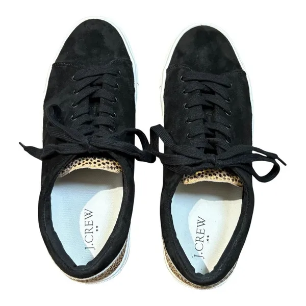 J.Crew Sneakers Women 8.5 Black Leopard Calf Hair Low Top Lace‎ Up AS687 FA20 - Image 4