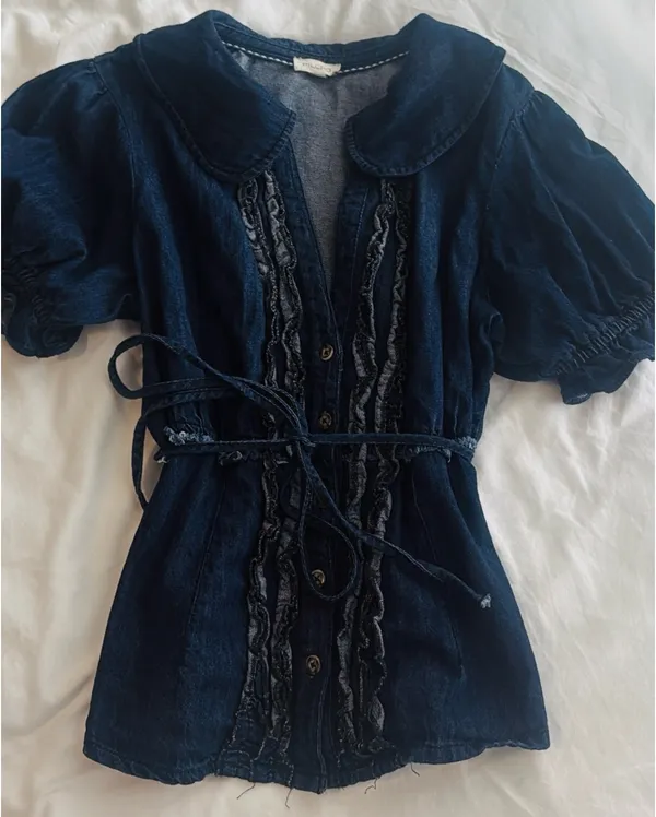 Anthropologie The Keira Denim Waisted Blouse by Pilcro - Image 4