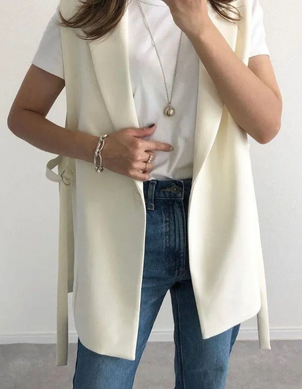 Zara blazer vest coat cream waistcoat with vents - Image 2