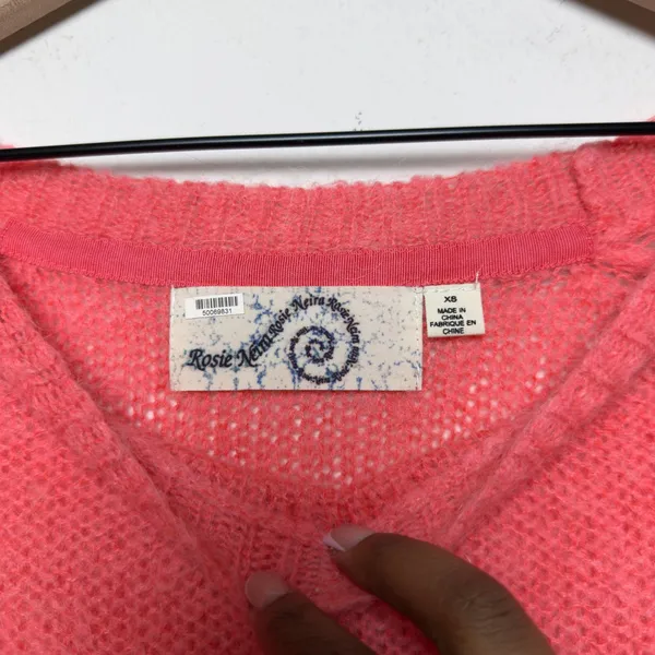 Anthropologie Rosie Neira‎ Women Alpaca Sweater XS Pink Fuzzy Slouchy Coastal - Image 3