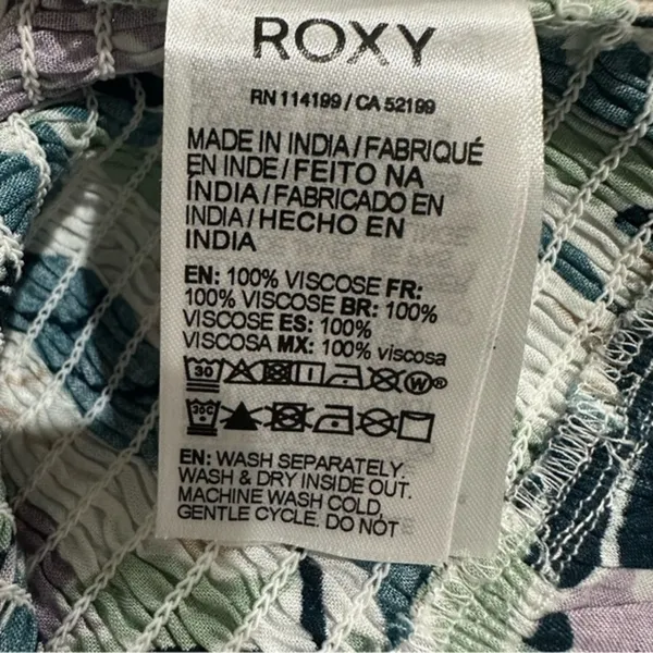 Roxy‎ Women's Smocked Puff Sleeve Crop Top Tropical Print Size Large - Image 8