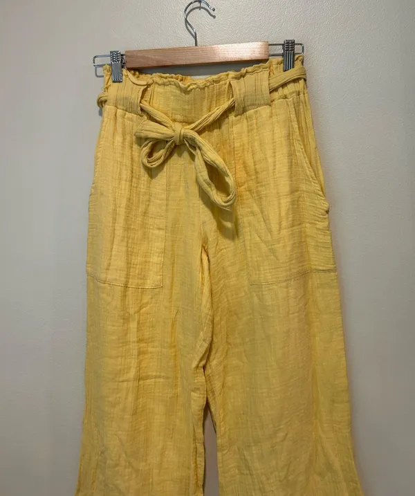 Yellow cotton blend wide leg pants - Image 2