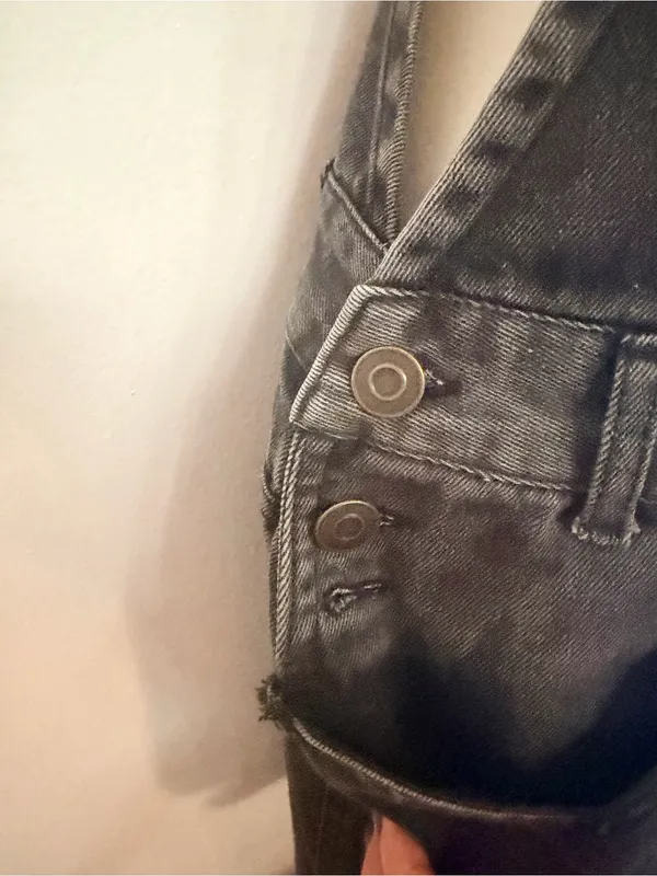 Love Tree Denim Overalls Size M Dark Wash Distressed Black Gray Overalls - Image 7