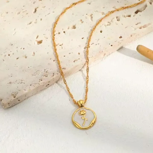 Gold Pendant Necklace with Rose Design - Image 2
