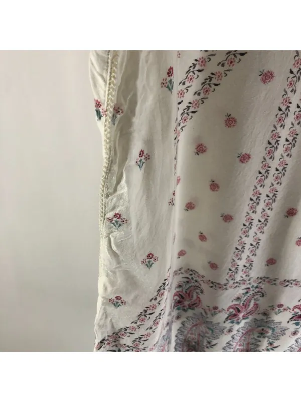 P.J. Salvage Floral Print Cami Top M Lightweight White Pink Sleeveless Crochet - Image 2