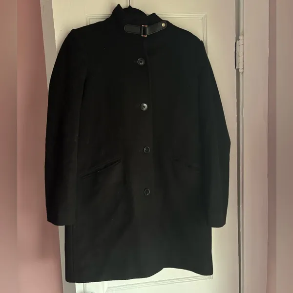 Lauren Ralph Lauren Wool Blend Black Coat Buckle Neck Button Front Size 6 - Image 2
