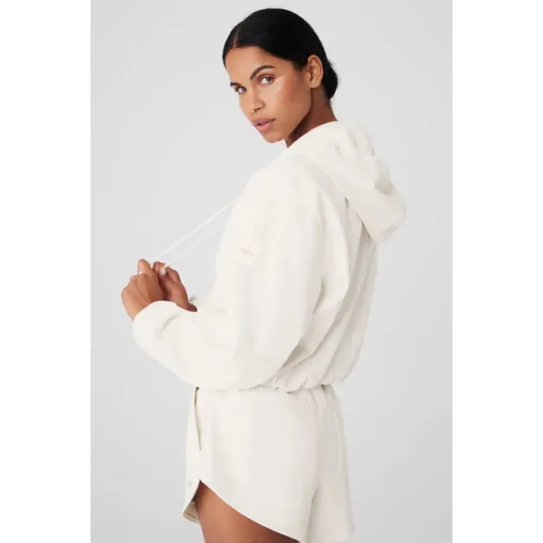 Alo Yoga Faux Leather Power Hour Full Zip Cropped Jacket Ivory XS - Image 4