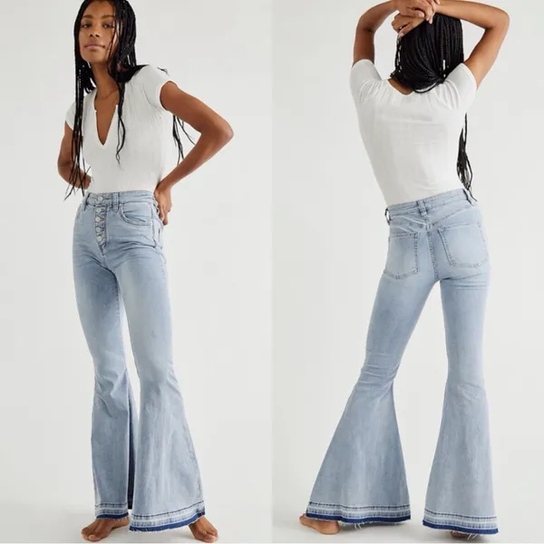 FREE PEOPLE We The Free Irreplaceable Kent Blue High Rise Flare Wide Leg Jeans - Image 3