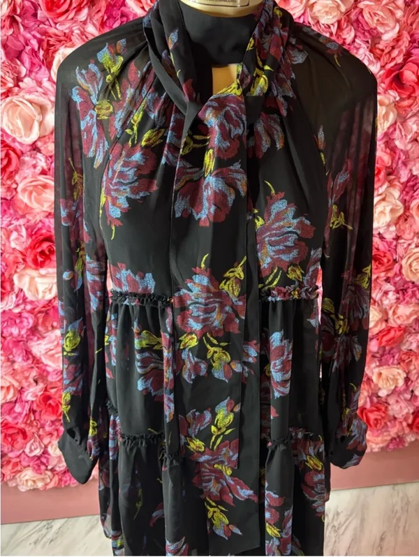 Bold Cinq à Sept Black Multi Floral Dress Size 4 - Image 6