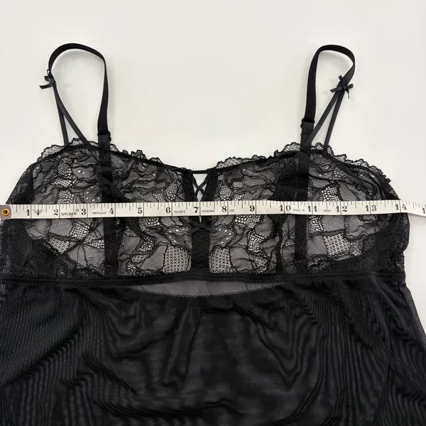 Black Sheer Lace Babydoll Lingerie Chemise Bow Detail Mesh Nightgown - Image 5