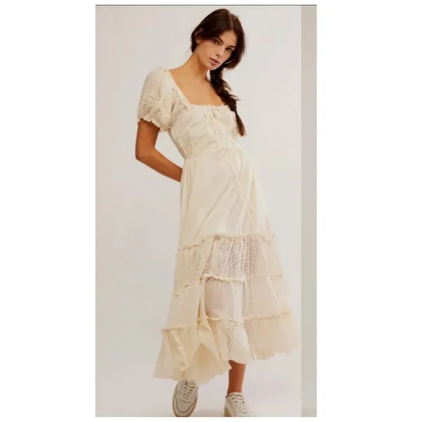 NEW Free People Falling Sun Puff Sleeve Midi Dress Size XS - Image 2