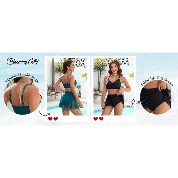 Blooming Jelly Bikini Army Green Two Piece Swimsuit Tie Knot Mesh Skirt 2XL (14) - Image 7