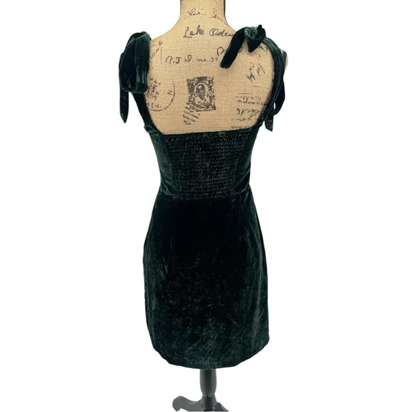 House of Harlow Mini Dress XS Dark‎ Green Coquette Velvet Bow Shoulder Cocktail - Image 5
