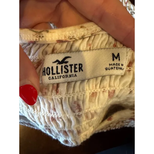 Hollister Smocked Top Women Medium Ivory Floral Short Sleeve Crop Tee Boho - Image 7