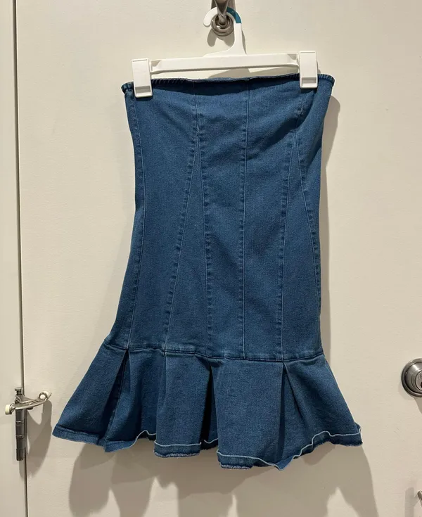 Strapless Denim Dress Blue - Image 3