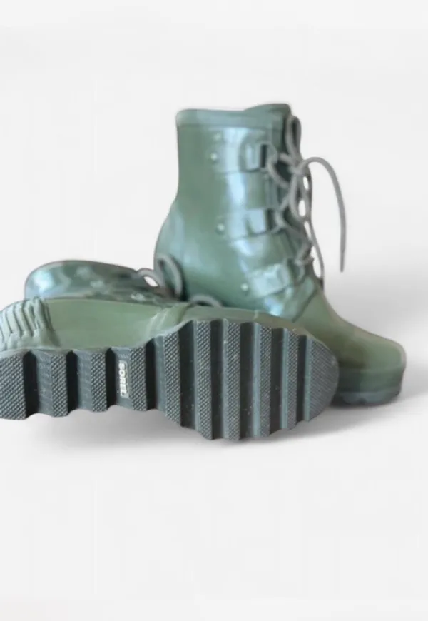SOREL Joan of Arctic Rain Wedge Boots Nori Green Waterproof Rubber 9.5 NWOB - Image 5