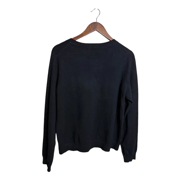 Boden 100% Cashmere Crewneck Sweater Womans L Black Green Trim Ribbed Edges - Image 2